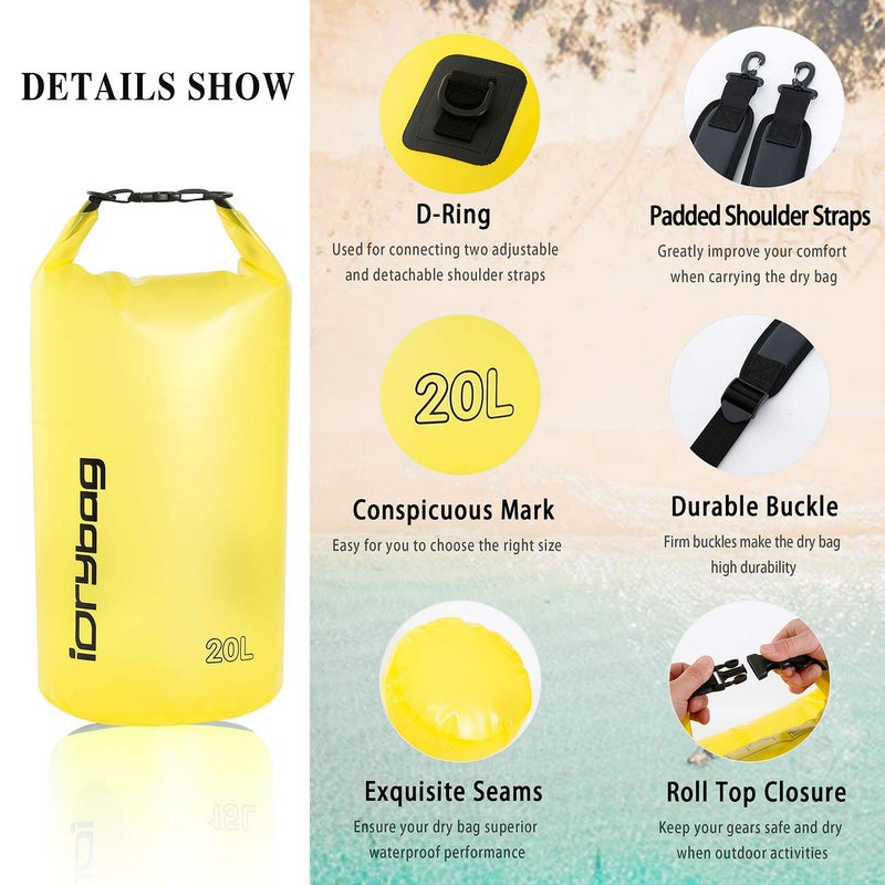 IDRYBAG Clear Dry Bag Waterproof 2L/5L/10L/15L/20L, Small Dry Sack Waterproof Bag for Kayaking - Image 2